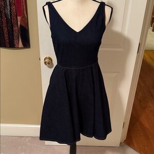 Dark blue denim swing dress with pockets!